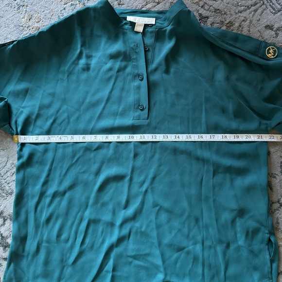 NWT MICHAEL KORS Petite Large Atlantic Blue Roll-Tab Blouse - Picture 5 of 12